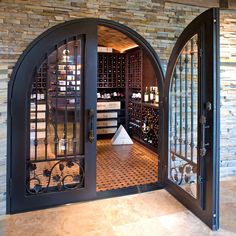 IWD-luxurious-wine-cellar-double-thermal-break-iron-door-grapevine-scrollwork-CID-W014-ironwroughtdoors English Bar, Wine Rooms, Wine Cellar Door, Wine Closet, Wine Cave, Home Wine Cellars, Minnesota Home, Wine Cellar Design, Cellar Design