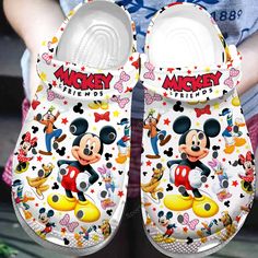 Funny Clogs Mickey And Friends Classic Slippers For Kids & Adults Fun Synthetic Clogs With Rubber Sole, Fun Non-slip Clogs With Round Toe, Non-slip Round Toe Fun Clogs, White Non-slip Fun Clogs, Non-slip Round Toe Clogs, Fun White Slip-on Clogs, Fun Summer Synthetic Clogs, Fun Synthetic Summer Clogs, Fun Non-slip Slip-on Clogs