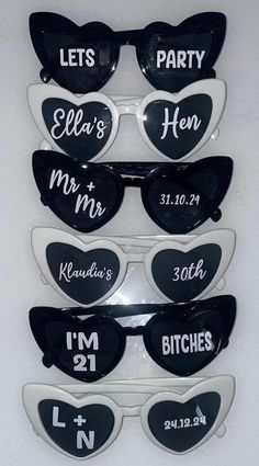 Personalised love heart sunglasses | Personalised hen wedding sunglasses | Personalised birthday sunglasses by TheCraftyCowLdn on Etsy Birthday Sunglasses, Diy Sunglasses, Sunglasses Party, Wedding Sunglasses, Personalised Glasses, Party Glasses, Party Sunglasses, Hens Night, Heart Sunglasses