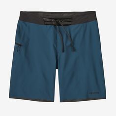 Patagonia Men's Hydrolock Boardshorts - 19" Inseam Nylon Swimwear With 4-way Stretch For Water Sports, Functional Swim Trunks With 4-way Stretch, Functional Short Swim Trunks With 4-way Stretch, Blue Nylon Swim Trunks For Surfing, Functional Nylon Swimwear With 4-way Stretch, Moisture-wicking Recycled Polyester Swim Trunks For Outdoor, Outdoor Moisture-wicking Swim Trunks In Recycled Polyester, Functional Nylon Swim Trunks With 4-way Stretch, Sporty Nylon Swim Trunks For Surfing