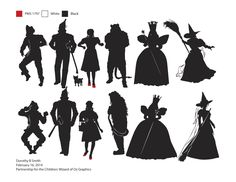 silhouettes of people dressed as witches and wizard's, from the children's book