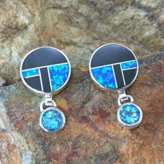 David Rosales Black Beauty Inlaid Sterling Silver Earrings Contemporary Southwest, Opal Jewellery, Black Jade, American Indian Jewelry, Southwest Jewelry, Glass Fusing, Southwestern Jewelry, Handcrafted Earrings, Black Beauty