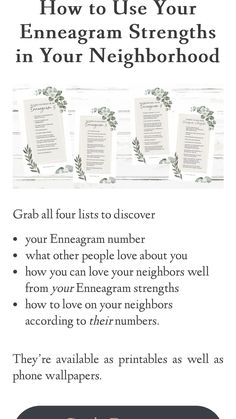 a flyer with the text how to use your enneagram strengths in your neighborhood