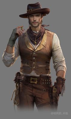 Sheriff Concept Art, Cowboy Outfit Inspiration, Old West Outfits Male, Cowboy Character Art Male, Fantasy Sheriff, Cowboy Design Character, Female Western Character, Sheriff Character Design, Cowboy Outfit Drawing