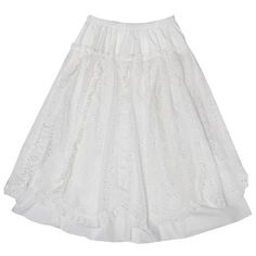 <Material>



 cotton






 <Size> 





 S: Length 62cm Waist 60-68cm 






 M: Length 64cm Waist 64-74cm









 <Model worn> 


 Wearing size



 M size




 model dimensions



 Height: 167cm

 Weight: 44kg Cotton Long Skirt For Wedding, White Cotton Wedding Skirt, Cotton Tiered Skirt For Wedding, White Broderie Anglaise Tiered Skirt, Cotton Tiered Wedding Skirt, Traditional Long Skirt With Ruffles, Elegant Cotton Wedding Skirt, Traditional White Flowy Skirt, Traditional Full Gathered Skirt