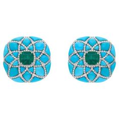 14.53 Carats Turquoise Emerald 5.28 carats Diamonds 18K Gold Stud Earrings For Sale at 1stDibs Gold Diamond Drop Earrings, Gold Stud Earrings, Diamond Drop Earrings, Fine Jewelry Collection, Gold Stud, Modern Earrings, Top Seller, Sparkle Diamonds, Gold Studs