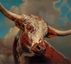 an oil painting of a long horn steer