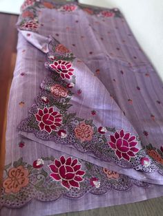 Cutwork on Tussar silk saree ♥️ This Tussar silk saree has Thread Embroidery work over the the Body! Cutwork Border!! Comes with an Unstitched Blouse Piece! Fall and Pico done ✅  Fabric: Blended Tussar Silk Disclaimer: slightly color variations may be possible due to light effects! Purple Embroidered Semi-stitched Dupatta, Unstitched Tussar Silk Sets With Resham Embroidery, Unstitched Slub Silk Saree With Zari Work, Embroidered Silk Saree Set, Bollywood Style Saree With Resham Embroidery In Slub Silk, Semi-stitched Resham Embroidered Slub Silk Saree, Diwali Resham Embroidered Slub Silk Saree, Embroidered Slub Silk Saree Set, Multicolor Embroidered Silk Saree Set