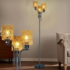 a living room scene with focus on the floor lamp