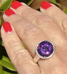 18K White Gold Round Fantasy Amethyst Diamond Halo Cocktail Ring Designer Signed | eBay Shine On, Diamond Halo, Amethyst Ring, Vintage Diamond, Cocktail Ring, Cocktail Rings, Halo Diamond, Ring Designs, Halo