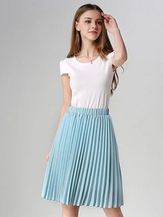 Portrait of a picture displaying Vintage High-Waisted Knife-Pleated Chiffon Women’s Skirt product. Chiffon Pleated Skirt, Pleated Pattern, Empire Dresses, Blue Pleated Skirt, Skirt Tutu, Pleats Pattern, Pleated Chiffon Skirt, Tutu Skirts, High Waisted Pleated Skirt