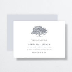 the wedding dinner card is shown with an image of a tree on it