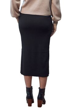 This lightly ribbed pull-on skirt cut in a pencil silhouette is so supersoft and stretchy that you'll want to wear them through your pregnancy and beyond. 40% cotton, 33% acrylic, 27% nylon Machine wash, tumble dry Imported Ribbed Midi Length Bottoms For Fall, Ribbed Midi Bottoms For Fall, Non-stretch Lined Pencil Skirt For Fall, Elegant Stretch Ribbed Skirt, Fall Ribbed Midi Bottoms, Elegant Ribbed Stretch Skirt, Trendy Stretch Solid Color Pencil Skirt, Stretch Midi Skirt For Fall, Fitted Ribbed Knee-length Skirt