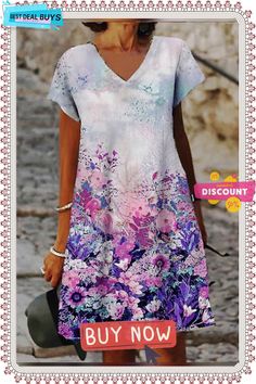 Women's Casual Dress Shift Dress Print Dress Floral Print V Neck Mini Dress Active Fashion Outdoor Daily Short Sleeve Loose Fit Yellow Light Purple Purple Spring Summer S M L Xl Xxl Casual Purple A-line Mini Dress, Casual Purple Floral Dress For Summer, Purple A-line Beach Dress, Printed A-line Shift Mini Dress, Purple Printed Spring Dress, Spring Purple Printed Dress, Knee-length Printed Shift Dress, Floral Print A-line Shift Mini Dress, Printed Shift Dress, Knee-length