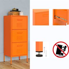 This steel sideboard with 3 drawers is not only sturdy and durable, it can also be adjusted to the right amount of height to suit your needs. The drawers are fully extendable and can be used to store a variety of small items. This storage cabinet with a practical design is a great addition to your home. Hokku Designs Color: Orange | Hokku Designs 39.96 Inch Steel Accent Chests, Storage Cabinets w / 3 Drawers 39.96 H x 16.73 W x 13.78 D in Metal in Orange | 39.96" H X 16.73" W X 13.78" D | Wayfai Orange Office Decor, Steel Sideboard, Orange Office, Studio Bedroom, Red Office, Accent Chests, Accent Chests And Cabinets, Desk Office, Curio Cabinet