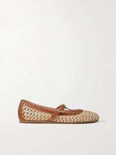 Ancient Greek Sandals - Aerati Leather-trimmed Woven Raffia Ballet Flats - Neutrals - IT41