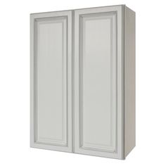 a white cabinet with two doors on the front and one door open to reveal an empty space