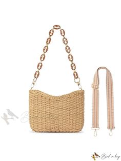 Bird in Bag - Womens Summer Woven Shoulder Bag with Chain and Guitar Clasp. Bag With Chain, First Contact, Diy Supplies, Bird In Bag, Bag Bag, Straw Bag, Summer Women, Free Gifts, Holiday Season