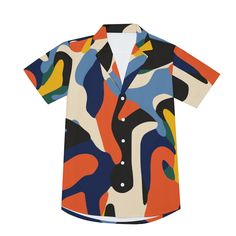 • Abstract Shirt Men: Embrace a bold look with this abstract shirt featuring a unique multicolor pattern print.• 80s Style Shirt: This 80s style shirt is perfect for adding a retro flair to your wardrobe.• 90s Style Shirt: Capture the essence of the 90s with this stylish shirt, ideal for vintage fashion lovers.• Abstract Opt Art Shirt: Stand out with this eye-catching abstract opt art shirt, designed for those who love vibrant and artistic prints.Crafted from 95% polyester and 5% spandex, this s Summer Multicolor Collared T-shirt, Multicolor Abstract Print Casual T-shirt, Summer Shirt With Multicolor Print And Colorful Pattern, Multicolor Summer Shirt With Colorful Pattern, Summer Multicolor Shirt With Colorful Pattern, Blue Shirt With Colorful Pattern For Summer, Summer Blue Shirt With Colorful Pattern, Multicolor Retro Print Shirt For Summer, Multicolor Relaxed Fit Hawaiian Shirt With Short Sleeves