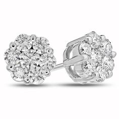 2.00cttw Diamond Cluster Earrings in 14k Gold~This style is handcrafted and requires 5 days for the jeweler to complete prior to shipping.~ Diamond Cluster Earrings, White Gold Earrings Studs, Floral Studs, Bold Jewelry, Cz Pendant, Earrings 3, Yellow Gold Pendants, Flower Earrings Studs, Cluster Earrings