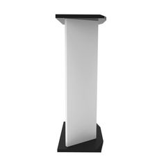 a black and white podium stands against a white background