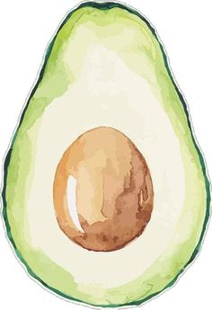 an avocado cut in half on a white background with watercolor paint effect