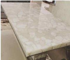 a kitchen counter top that has been cleaned and is in the process of being installed