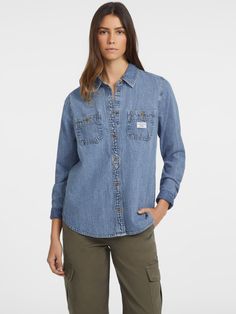 Our denim long sleeve shirt. Keep it casual or make a statement. Made with our signature GUESS JEANS denim featuring GUESS AIRWASH™. Denim Long Sleeve Shirt, Shirt Folding, Long Sleeve Denim Shirt, Guess Jeans, Denim Shirt, Recycled Cotton, Cotton Fiber, Blue Denim, Denim Jeans