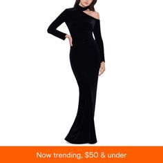 in stock Off-shoulder Evening Dress For Holiday, Chic Floor-length Evening Gown, Chic Off-shoulder Prom Gown, Chic Off-shoulder Gown For Prom, Elegant Off-shoulder Maxi Dress For Night Out, Elegant One Shoulder Gown For Party Season, Elegant One-shoulder Gown For Party Season, Chic Evening Maxi Dress With Sweep Train, Chic Evening Gown For Prom Season