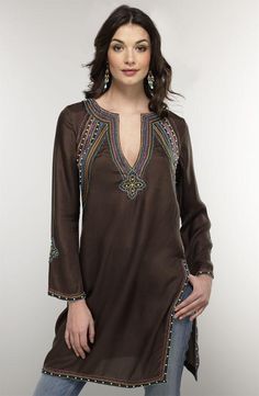 Long Sleeve Embroidered Dress, Moda Hippie, Indian Tunic, Estilo Hippie, Salwar Kamiz, Women Tunic Tops, Hippie Chic, Womens Tunics, Mode Inspiration