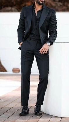 Beach Wedding Suits, All Black Suit, Prom Suits For Men, Black Suit Men, Classy Suits, Wedding Suits Groom