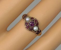 Georgian Garnet Pearl Ring 15 Karat Gold Antique Wedding Engagement Ring | eBay