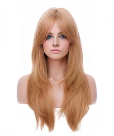 PRICES MAY VARY. 【Design】Long wavy strawberry blonde wigs with fashion color designed by professional hair stylist.Special craftsmanship keeps it natural and comfortable. 【Premium Material】High quality heat resistant fiber makes wig soft and smooth.Inner rose cap of the wig is breathable. The synthetic fiber retains its style even through washing and requires much less maintenance than Human Hair or High-Heat fibers. 【Size & Feature】It fits for most of people.You could adjust the cap size in 21. Kirby Cosplay, Strawberry Blonde Color, Making Manga, Strawberry Blonde Wig, Rose Cap, Blonde Bangs, Blonde Wigs, Long Bangs, Wig With Bangs