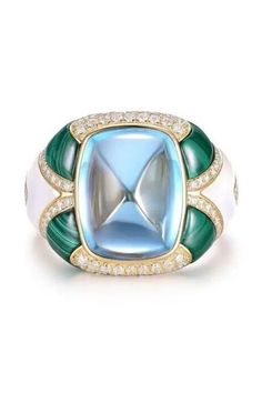 Fine Silver Jewelry, Green Malachite, Types Of Stones, Cocktail Ring, Fine Silver, Cocktail Rings, Round Brilliant, Blue Topaz, Custom Jewelry