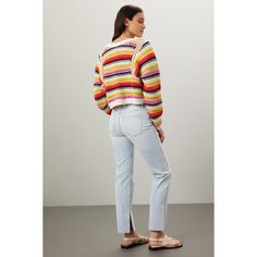 Multicolored knit (72% Cotton, 28% Polyamide). Crew neck. Long sleeves. Pull-on closure. 17.5" from shoulder to hemline. Imported. Spring Cropped Textured Knit Top, Multicolor Long Sleeve Cropped Sweater, Multicolor Long Sleeve Casual Cropped Sweater, Multicolor Winter Tops For Day Out, Spring Day Out Cropped Sweater, Multicolor Cropped Sweater For Fall, Spring Cropped Sweater For Day Out, Casual Cropped Spring Sweater, Multicolor Winter Sweater For Day Out