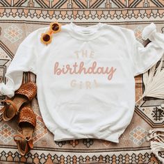 Looking for a cute sweatshirt for your kids? We have the perfect The Birthday Girl graphic sweatshirt addition to their closet! Also available in toddler sweatshirts. Toddler Birthday Outfit Girl, Birthday Sweatshirt, Ootd Ideas, Birthday Girl Shirt, Birthday Themes, Birthday Tshirts, Cute Sweatshirts, Girl Shirt, Toddler Tees