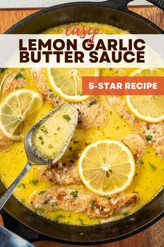 Bright yellow and creamy lemon butter sauce in a skillet with chicken and lemon wedges. Butter Sauce For Shrimp, Creamy Lemon Butter Sauce, Garlic Lemon Butter Sauce, Pasta And Veggies, Butter Sauce For Pasta, Butter Cream Sauce, Lemon Pepper Sauce, Best Sauce Recipe, Lemon Garlic Butter Sauce