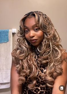 Braids Hairstyles French Curls, Braided Hairstyles For Black Women French Curls, Brown Braids Blonde Highlights, Black And Blonde Hair Braids, Ginger Braid Hairstyles, Reverse Peekaboo Braids, Brown And Blonde French Curl Braids, Fun Black Hairstyles, Black And Blonde French Curl Braids