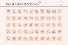 the full set of icons is shown in different colors and sizes, including symbols for each type