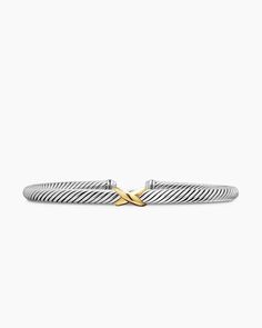 David Yurman | X Classic Cable Station Bracelet in Sterling Silver with 18K Yellow Gold, 4mm Yurman Bracelet, David Yurman Bracelet, Amulet Charm, Fawn Colour, Station Bracelet, Wishlist 2024, Women's Bracelets, Bead Bangles, Mens Beaded Bracelets