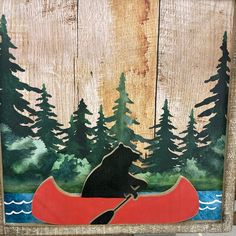 a painting of a bear in a canoe