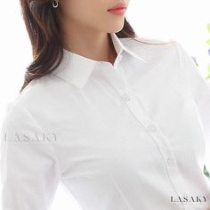 Lasaky - Premium White Work Shirt with Flannel Lining - Made from 100% Cotton, Wrinkle-Resistant, and Designed for a Tailored Fit Fitted Wrinkle-resistant Tops For Office, Elegant Wrinkle-resistant Work Tops, Elegant Wrinkle-resistant Tops For Work, Plain Long Sleeve Office Shirt, Long Sleeve Plain Office Shirt, Elegant Long Sleeve Wrinkle-resistant Tops, Fitted Long Sleeve Shirt For Professional Wear, Fitted Collared Top With Wrinkle-resistant Fabric, Fitted Long Sleeve Shirt For Office