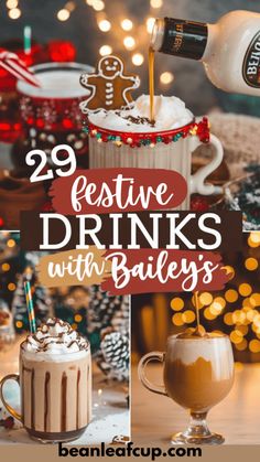 Struggling to find the perfect Christmas drinks this year? This list of 29 festive drinks made with Baileys includes easy homemade Baileys recipes, cozy cocktails, and creative Irish Cream drinks. Save this pin to make your holidays extra special! Coctails Recipes Baileys, Baileys Irish Cream Gift Basket Ideas, Christmas Alcoholic Coffee Drinks, Baileys Cocktails Christmas, Kahlua Christmas Drinks, Homemade Christmas Drinks, Cute Holiday Drinks, Holiday Baileys Drink, Unique Christmas Drinks