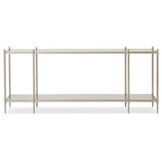 a metal shelf with two shelves on each side