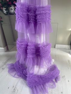 Pastel Purple Veil with ruffles,  Length: - 25inch - 40inch - 50inch - 60inch If you are not sure if the color of the veil will match with your dress, I highly recommend to purchase a sample of the fabric first.  You will be able to feel the texture of the material and check if the colors look nicely together :)  If you have any questions, please send me a message! For more pictures and videos of my work visit my instagram/tiktok/YouTube channel @rebelleheads Thank you! xx Purple Veil, Pastel Violet, Violet Wedding, Violet Pastel, Vegas Elopement, Wedding Veil Accessories, Pastel Purple, Wedding Veils, Wedding Veil