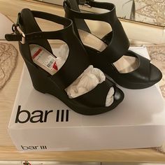 Purchase From Macy’s Never Worn Size 6 Bar Iii Black Platform Sandals Black Platform Sandals, Black Wedge, Black Wedge Sandals, Black Platform, Shoes Black, Platform Sandals, Wedge Sandals, Black Shoes, Wedges