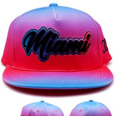 Brand New 100% Polyester Free Style Miami Strapback Flatbilled Hat. Miami Script On A Multi Colored Pink And Teal Blue Crown. 305 Area Code On Side. Great Look With Art Deco Colored Theme. Each Hat Is Unique And Should Be Considered 1 Of 1. One Size Fits Most. Miami Strapback Hats Like These Usually Retail For $29 Plus Shipping, But You Can Take Advantage Of This One For Only $22 With Free Domestic Priority Mail Shipping!!! Hat Has Logos And Letters On Crown Embroidered, Stitched On. Let's Go, M Yellow Baseball Cap, Chicago Bulls Snapback Hat, Indian Hat, Art Deco Color, Blue Crown, Nba Hats, New Era Hat, Yellow Hat, Beach Color