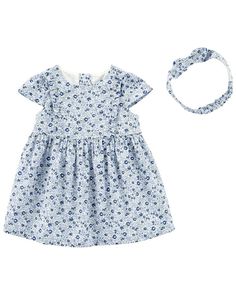 Baby Floral Print Dress and Headwrap Set from carters.com. Shop clothing & accessories from a trusted name in kids, toddlers, and baby clothes. Blue Floral Print Dress, Oshkosh Baby, Dress Baby Girl, Blue Floral Dress, Baby Dresses, Little Outfits, Carters Baby, Tween Outfits, Toddler Boy Outfits