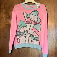 Girls, Size L, Well Worn Holiday Sweater, Snowman Sweater. Nwt Playful White Winter Top, Playful White Tops For Winter, Playful Winter Cotton Tops, Playful Cotton Winter Tops, Cute Winter Graphic Print Top, Playful Pink Winter Sweater, Fun White Winter Tops, Playful Fitted Winter Sweater, Playful Fitted Sweater For Winter