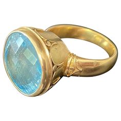 5 Carat Ring, Contemporary Ring, 18k Gold Ring, Blue Rose, Ornament Gifts, Cocktail Rings, Rose Cut, Aquamarine, Gold Ring